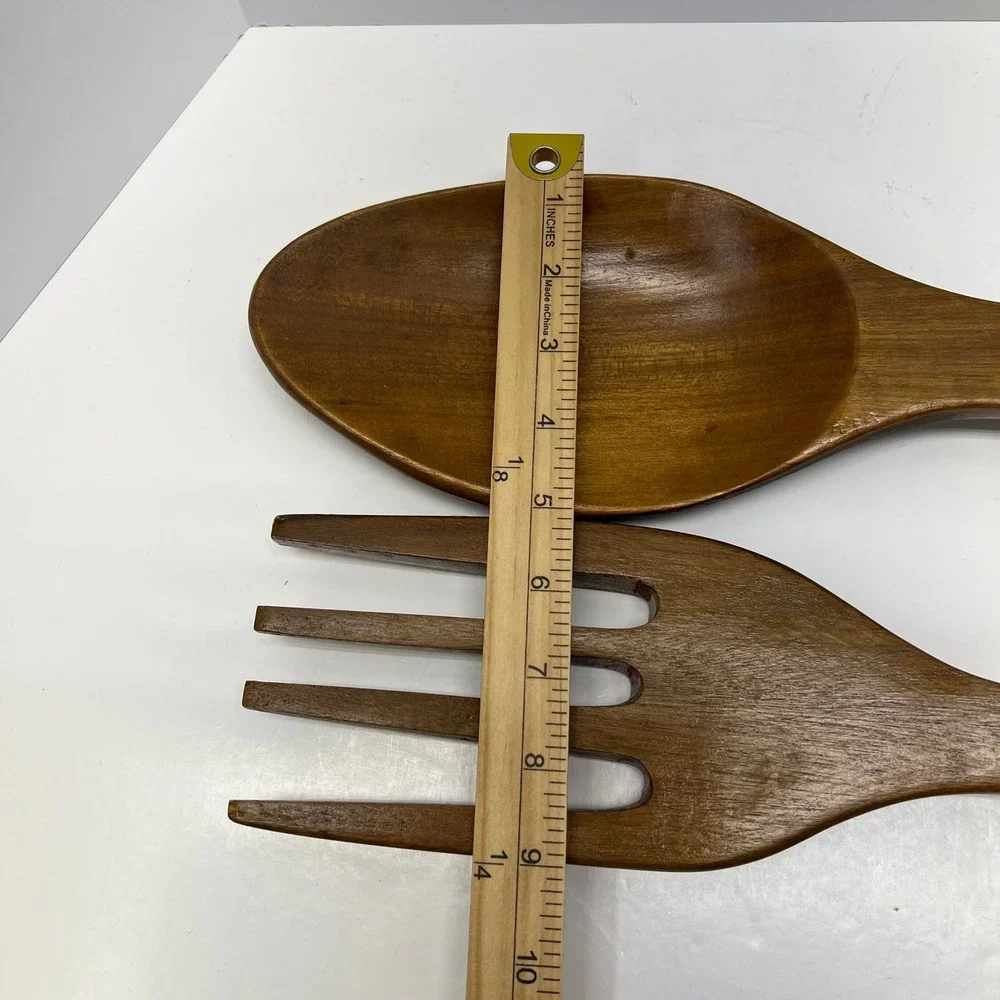 Vintage Hand Carved Wooden Tiki Totem Spoon and Fork Wall Decor Set 21 Inch MCM